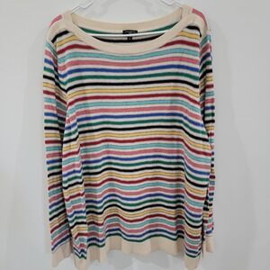 Talbots‎ Womens Sweater Size 3X Striped Colorful Lambswool Blend Soft Cozy